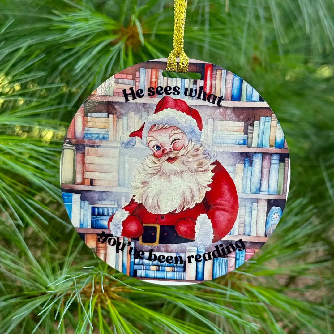 He Sees What You've Been Reading Christmas Ornament