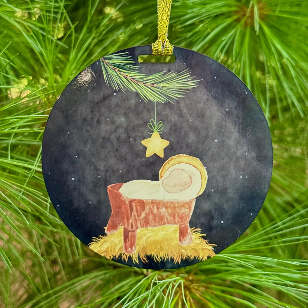 Manger Watercolor Christmas Ornament