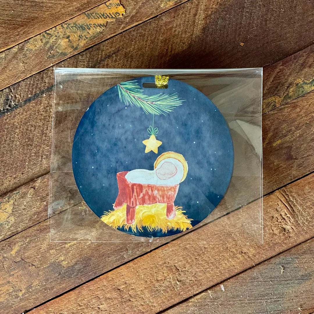 Manger Watercolor Christmas Ornament